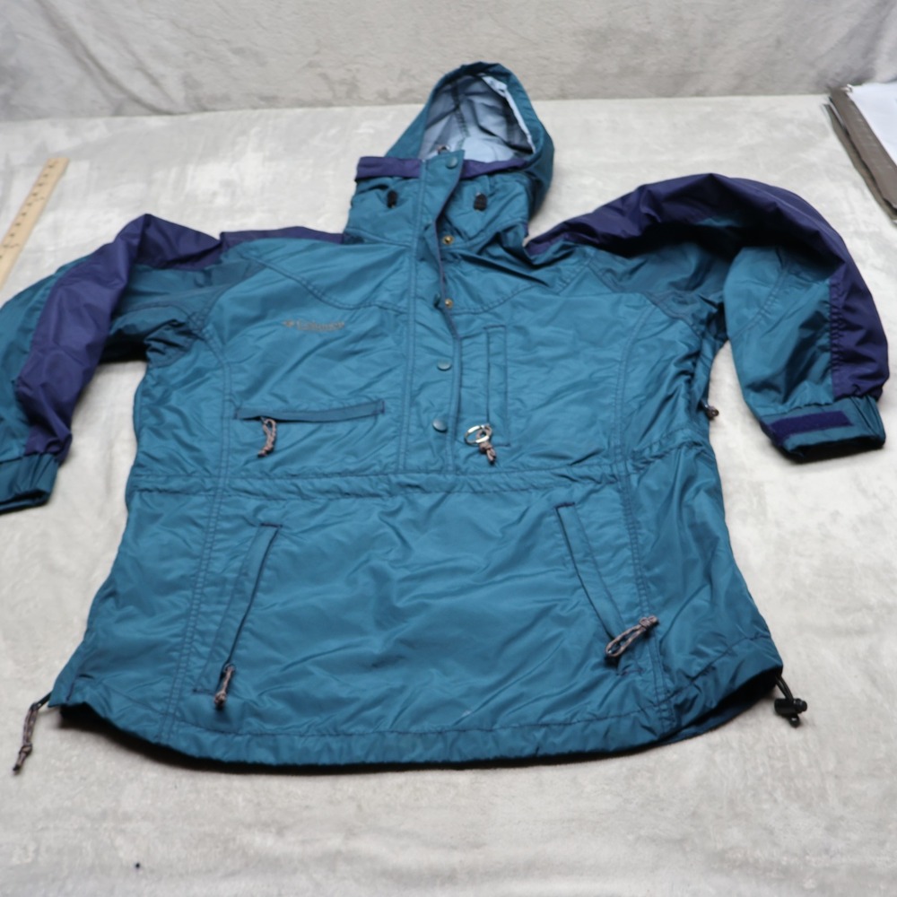 Columbia Jacket Womens Small Blue Hooded Pullover Light Wind Rain Anorak VTG